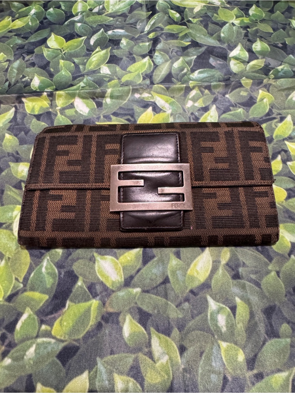 Fendi Brown and Black FF Logo Wallet with Metal Double-F Buckle
